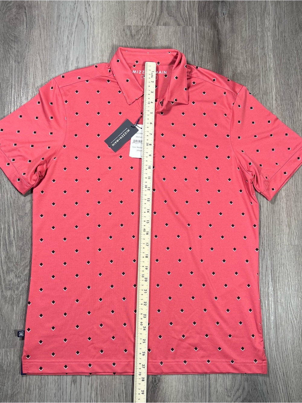 New Mizzen+Main Performance Golf Polo Shirt Mens M Trim Wilson Geometric Red - Picture 6 of 7